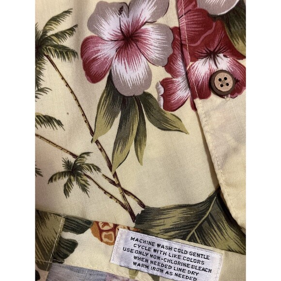 M.E. Sport Mens XL Hawaiian Shirt Yellow Floral Short Sleeve Rayon Sailboat - Picture 7 of 8